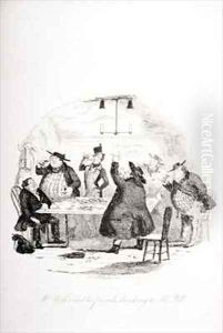 Mr. Weller and his friends drinking to Mr. Pell by Hablot Knight Browne