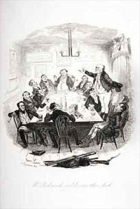 Mr. Pickwick addresses the club by Hablot Knight Browne