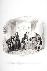 Mr. Ralph Nickleby's first visit to his poor relations by Hablot Knight Browne