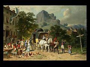 Die Verabschiedung An Der Postkutsche Vor Dem Wirtshaus by Anton Braith