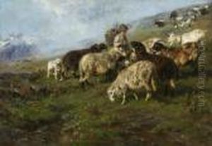 Huterbub Mit Schaf- Und
Ziegenherde by Anton Braith