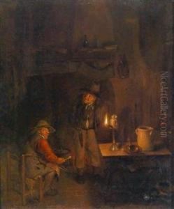 Kerzenbeschienenesinterieur Mit Zwei Mannern