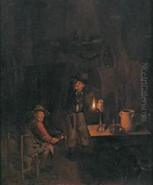Interno Illuminato Da Candele Con Due Uomini - view 1