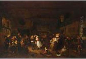 A Peasant Feast In An Inn, With A
 Couple Dancing And Other Peasants Drinking, Eating And Playing Music 
Together With Children