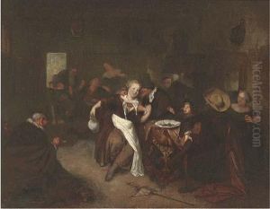 Peasants Drinking And Merry Making In A Tavern by Richard Brakenburgh
