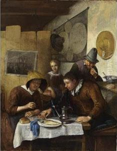 A Family Gathered Around A Table Having Breakfast In An Interior by Richard Brakenburgh