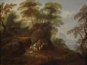 Felsige Waldlandschaft Mit Rastenden