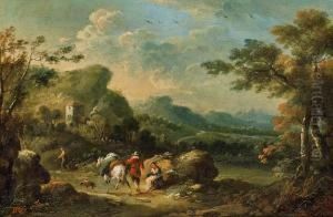 Gebirgige Landschaft Mit Wanderer Und Pferd by Johann Christian Brand