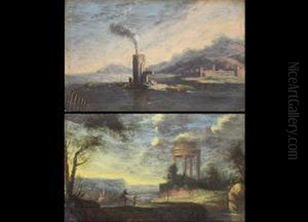 Gemaldepaar
Ideallandschaft Mit Rundtempel Und
Ideallandschaft Mit Maritimer Befestigungsanlage
Jeweils In Flotter Manier, Mit Personenstaffage Und Stimmungsvollem Abend- Bzw. Morgenhimmel. - view 1