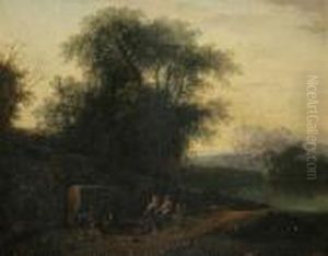 "romantische Gebirgsseelandschaft" Mit Personenstaffage by Johann Christian Brand