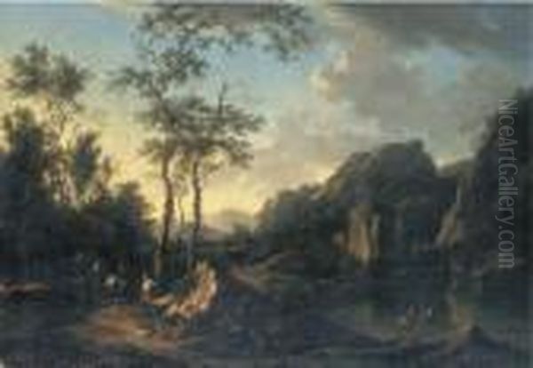 A Wooded River Landscape With Travellers And Peasants On A Path Andfishermen On The Bank - view 1