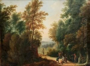 A Wooded Landscape With Bandits On A Track