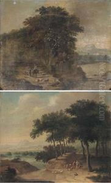 A Wooded River Landscape With A
Shepherd And Shepherdess And Theirflock; And A Wooded River Landscape
With A Shepherd And Shepherdessand Their Flock On A Track - view 1