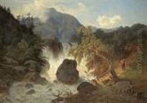 Reisender Wasserfall In Gebirgskulisse by Wilhelm Brandenburg