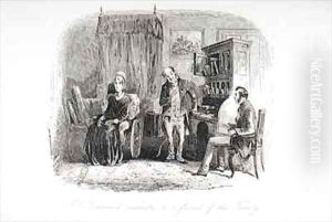 Mr. Flintwich mediates as a friend of the family by Hablot Knight Browne