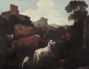 Paesaggio Con Armenti E Figura by Domenico Brandi