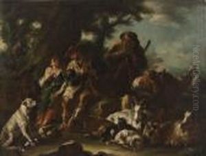 Pastori Con Armenti In Un Bosco by Domenico Brandi