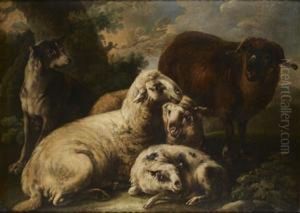 Chien Gardant Un Troupeau Au Repos by Domenico Brandi