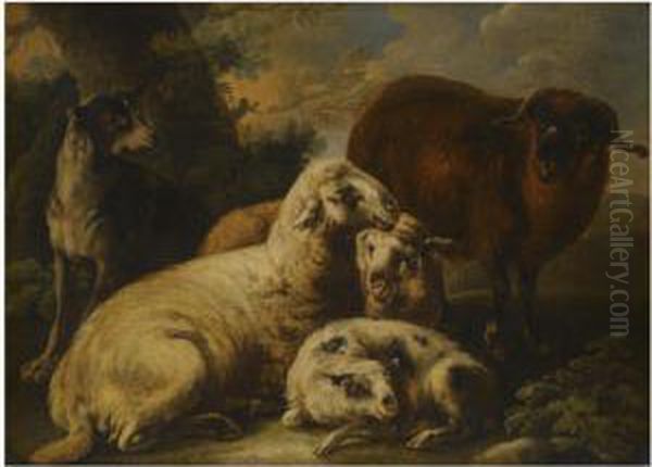 A Landscape With A Sheep Dog Guarding His Flock - view 1