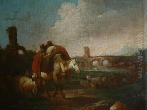 Paesaggio Con Cavallo E Armenti Al Fiume - view 1