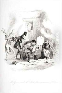 Mr. Squeers and Mrs. Sliderskew unconcious of visitors by Hablot Knight Browne