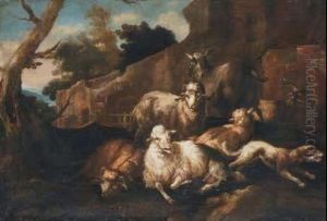 Montoni A Riposo Entro Paesaggio by Domenico Brandi