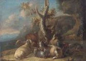 A Mountain Pass With A Shepherd And His Goats At Rest by Domenico Brandi