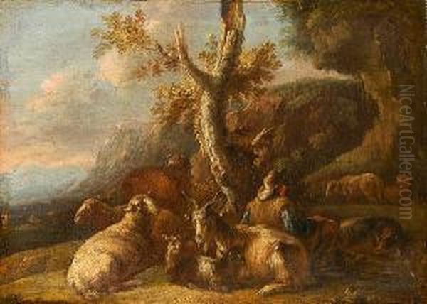 Shepherd With His Flock In An Extensive Landscape - view 1
