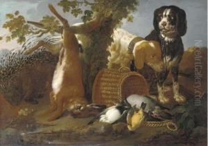 Spaniels, A Porcupine, A Hare And Game In A Landscape