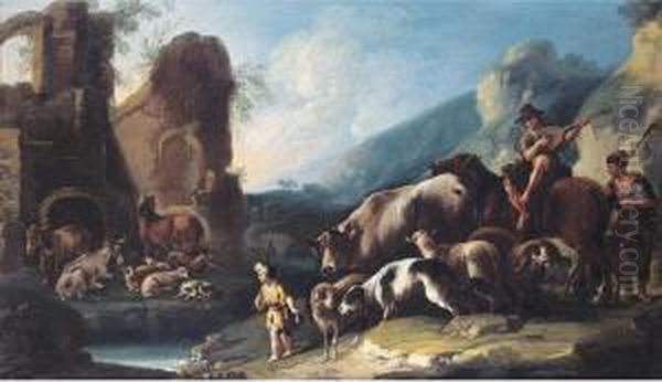 An Italianate Landscape With Herders And Their Animals - view 1