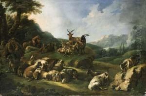Pastore Con Capre In Un Paesaggio Montagnoso