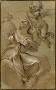 A Female Saint In Glory, Accompanied By An Angel by Giacinto Brandi