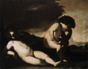 Due Putti In Un Paesaggio (cainoe Abele Bambini?) by Giacinto Brandi