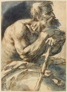 Omme Appuye Sur Un Baton by Giacinto Brandi