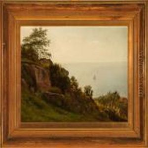 A Young Woman Overlooking The Sea From Bornholm Island by I.H. Brandt