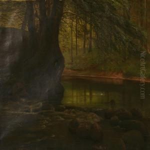 Stream Through A Forest At Summer Time by Johannes Herman Brandt
