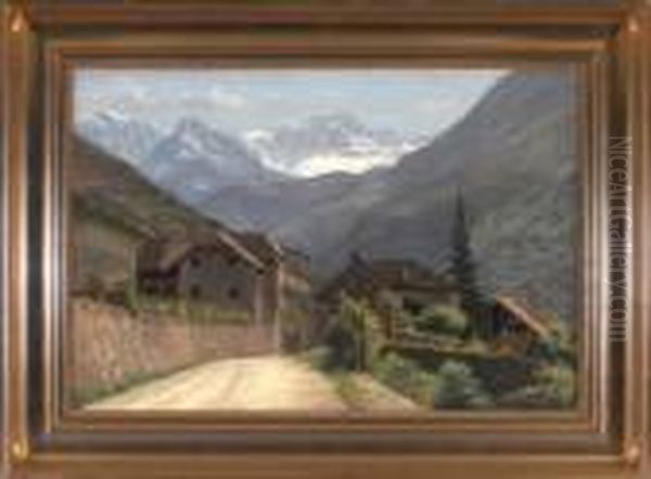 Sudtiroler Dorfstrase Mit Blick In Die Schneebedeckten Berge - view 1