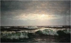 Waves, Signed And Dated 1920, Oil On Canvas, 86.5 X 142 Cm.; 34 X 56 In by Johannes Herman Brandt