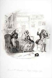 Mr. and Mrs. Mantalini in Ralph Nickleby's office Abetween Sir Mulberry and his pupil by Hablot Knight Browne