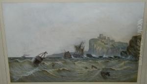 "peel Castle, Schooner Ashore",
Signed 'branegan' And Inscribed With Title, Watercolour Heightened With
White And Scratching Out by John Francis Branegan