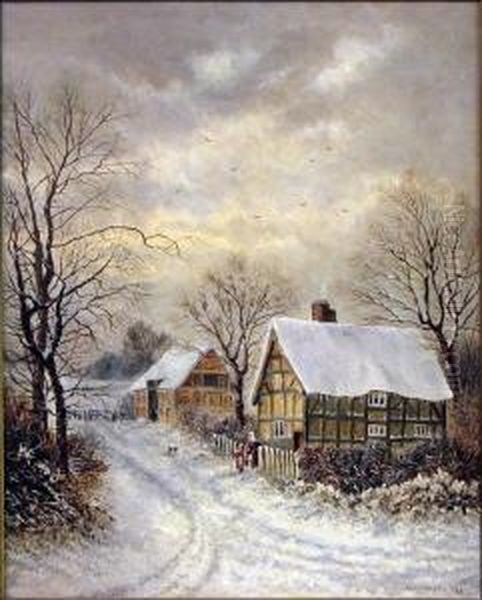 Cottages And Figures In Winter Landscape - view 1