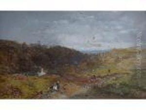 Open Country Landscape With Figures Near A Homestead by Charles Brooke Branwhite
