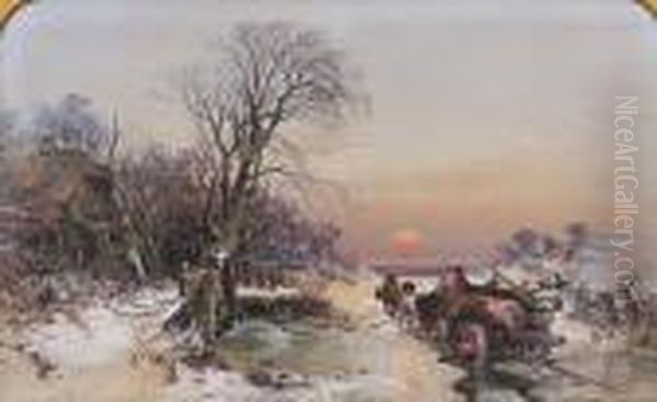 Timber Wagon Breaking The Ice At A Frozen Ford by Charles Brooke Branwhite