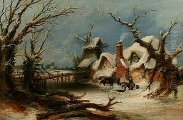 A Winter Landscape With Figures And Animals Before A Farm And Mill - view 1