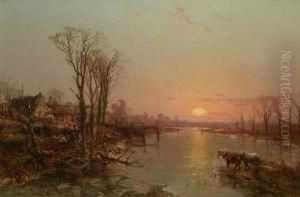 "stimmungsvolle Fluslandschaft" Mit Viehstaffage by Charles Brooke Branwhite