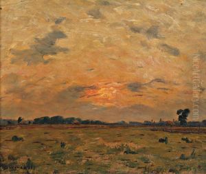 Coucher De Soleil Sur Le Pre by Louis Braquaval