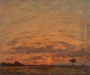 Coucher De Soleil Sur La Plaine by Louis Braquaval