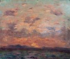 Coucher De Soleil Sur La Plaine by Louis Braquaval