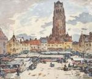 La Place Du Marche A Furnes by Louis Braquaval