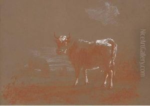 Vaches Dans Un Pre, Des Personnages Au Fond by Jacques Raymond Bracassat